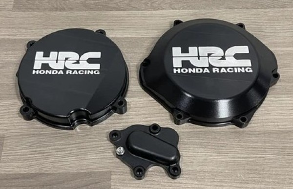 HONDA CR500R 1988-2001 Factory HRC Billet Clutch Cover And Ignition Cover Inc Water Pump Cover Finished in Black Hard Anodising.