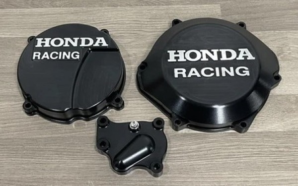 HONDA CR250R 1996-2001 Factory Billet Clutch Cover And Ignition Cover Inc Water Pump Cover Finished in Black Hard Anodising.