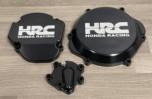 HONDA CR250R 2002-2007 Factory HRC Billet Clutch Cover And Ignition Cover Inc Water Pump Cover Finished in Black Hard Anodising.